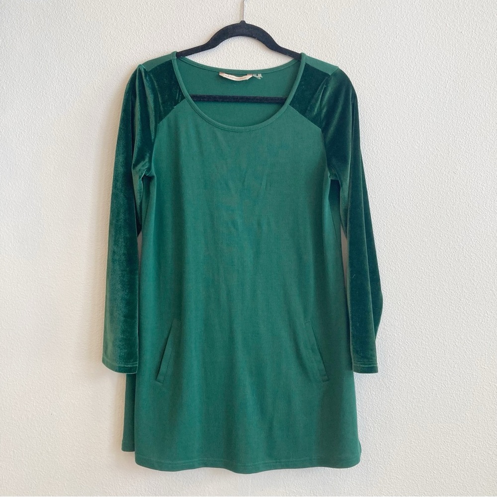 Soft Surroundings Green Tunic Top Velvet Longline 2AA52 Kangaroo Pocket Small